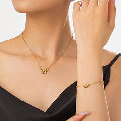 Золотой Сладкий 201 комплект из ожерелья с кулоном в виде банта из нержавеющей стали и браслета в форме сердца для модных дам, золотые