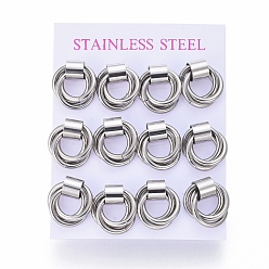 Stainless Steel Color 304 Stainless Steel Stud Earrings, Hypoallergenic Earrings, with Ear Nuts, Stainless Steel Color, 16.5x16mm, Pin: 0.8mm, 6pairs/card
