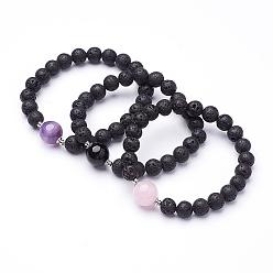 Mixed Stone Natural Lava Rock Beaded Stretch Bracelets, with Natural  Mixed Gemstone Beads, 2-1/8 inch(53mm)