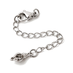 Платина Удлинитель цепочки из латуни с микропаве и прозрачным кубическим цирконием, Цепочки с застежками-карабинами и подвеской в форме ракушки., платина, 73 мм, отверстие : 2.7 мм