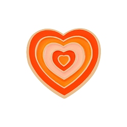 Orange Gradient Color Heart Enamel Pins, Golden Alloy Brooch, Orange, 22x22mm