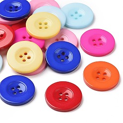 Mixed Color Resin Buttons, Dyed, Flat Round, Mixed Color, 18x3mm