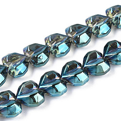 Стально-синий Гальванизируйте прозрачное стекло бисер нитей, сердце, граненые, с покрытием AB цвета, с половиным покрытием, стальной синий, 15x13x8.5 мм, отверстие : 1 мм, около 50 шт / нитка, 23.62 дюйм (60 см)