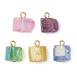 Golden Electroplated Natural Quartz Beads Pendants, Irregular Shaped Charms with Iron Loops, Mixed Color, Golden, 15~16x12~16x9~14mm, Hole: 2~2.5mm