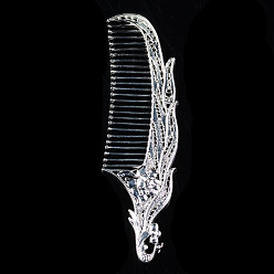 Silver Rack Plating Alloy Hair Combs Findings, Phoenix, Silver, 128x37mm