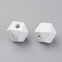 White Dyed Natural Wooden Beads, Polygon, White, 20x18~20x18~20mm, Hole: 3.5mm