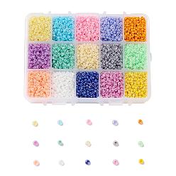 Mixed Color 15 Colors Glass Seed Beads, for Jewelry Making & Bead Crafting, Ceylon, Round, Mixed Color, 3mm, Hole: 1mm, about 500pcs/color, about 7500pcs/box
