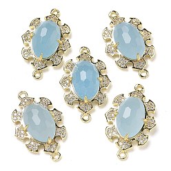 Белый Нефрит Подвески-подвески из натурального окрашенного белого нефрита с огранкой в форме овала, стойка покрытие латунь микропаве прозрачный кубический цирконий цветочные звенья, золотые, голубой, 25.5x16x7 мм, отверстие : 1.2 мм