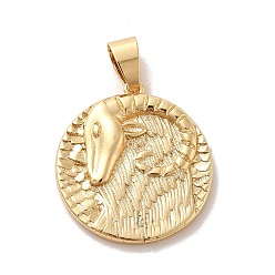 Aries Real 18K Gold Plated Zodiac Theme Brass Pendants, Aries, 22.5~23x20.5~21x2~3mm, Hole: 6x4mm