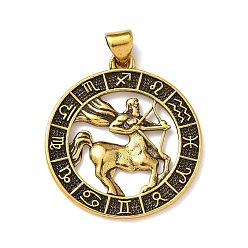 Стрелец Латунные подвески, стойки покрытие, плоские круглые с созвездием, без свинца и без кадмия, долговечный, Стрелец, 26x23.5x1.5 мм, отверстие : 3.8x3.4 мм