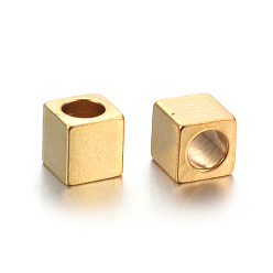 Golden 201 Stainless Steel Beads, Square, Golden, 3x3x3mm, Hole: 1.8mm