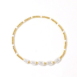 Золотой Винтажный элегантный эластичный браслет из искусственного жемчуга и бусин для женщин., золотые, 6.50 дюйм (16.5 см)