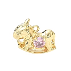 Pink Латунные микро проложить кубического циркония подвески, лошадка прелести, стойки покрытие, без кадмия и без свинца, реальный 18 k позолоченный, розовые, 11x14x6.5 мм, отверстие : 1.2 мм