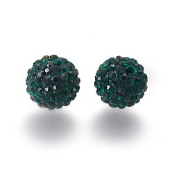 Emerald Round Polymer Clay Mideast Rhinestone Pave Beads, Emerald, PP14(2~2.1mm), 12mm, hole: 2mm