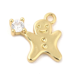 Real 18K Gold Plated Rack Plating Brass Pave Cubic Zirconia Pendants, Long-Lasting Plated, Cadmium Free & Lead Free, Gingerbread Man, Real 18K Gold Plated, 12.5x12x3mm, Hole: 1.2mm