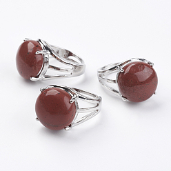 Red Jasper Adjustable Natural Red Jasper Finger Rings, with Brass Findings, US Size 7 1/4(17.5mm)