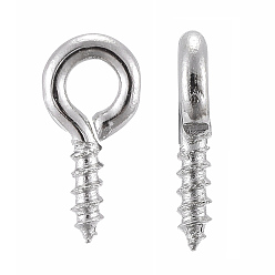Platinum Iron Screw Eye Pin Peg Bails, For Half Drilled Beads, Platinum, 8x4x1mm, Hole: 2mm