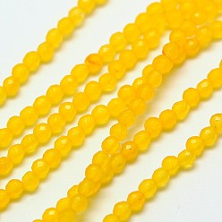 Gold Natural White Jade Beads Strands, Faceted Round, Dyed, Gold, 2mm, Hole: 0.8mm, about 190pcs/strand, 16 inch