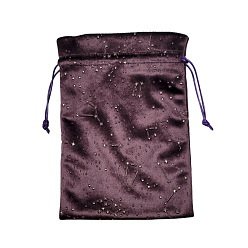 Purple Hot Stamping Star Velvet Storage Bags, Drawstring Pouches Packaging Bag, Rectangle, Purple, 22x16cm