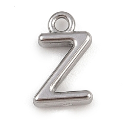 Letter Z Латунь прелести, стойки покрытие, долговечный, без кадмия и без свинца, платина, Письмо Z, 9x5.5x2 мм, отверстие : 1.2 мм