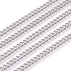 Stainless Steel Color 201 Stainless Steel Curb Chains, Unwelded, Faceted, Stainless Steel Color, 3.5mm