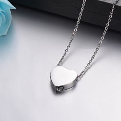 Platinum Heart Urn Ashes Pendant Necklace, 316L Stainless Steel Memorial Jewelry for Men Women, Stainless Steel Color, Pendant: 20x20mm