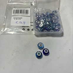 Mixed Color 30Pcs 3 Colors Handmade Glass European Beads, Large Hole Beads, Silver Color Brass Core, Mixed Color, 14x8mm, Hole: 5mm, 10pcs/color