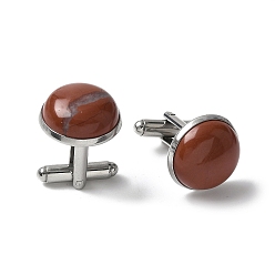 Красный Камень 304 пуговицы на манжетах из нержавеющей стали., с естественной красной яшмой, для аксессуаров одежды, полукруглый, 30~31x17.5 мм