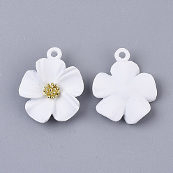 White Spray Painted Alloy Pendants, Flower, White, 23.5x19.5x6mm, Hole: 1.8mm
