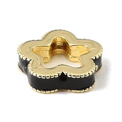 Noir Perles d'espacement en laiton émaillé en forme de fleur, plaqué longue durée, sans cadmium et sans plomb, réel 18 k plaqué or, crémaillère plaquage, noir, 11.5x11.5x3mm, Trou: 6x7mm