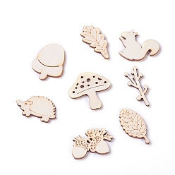 BurlyWood Forest Theme Wooden Cabochons, Laser Cut Wood Shapes, Mixed Shapes, BurlyWood, 18~31x12.5~30x2.5mm