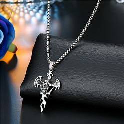 6 Men's Punk Stainless Steel Sweater Chain with Cross and Skull Pendant Necklace