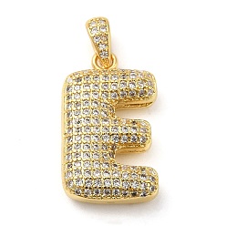 Letter E Brass Micro Pave Cubic Zirconia Pendants, Cadmium Free & Lead Free, Long-Lasting Plated, Real 18K Gold Plated, Letter E, 23x13.5x5.5mm, Hole: 4.5x3mm