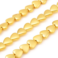 Golden Plated Electroplated Non-magnetic Synthetic Hematite Beads Strands, Frosted, Heart, Golden Plated, 8x8x3mm, Hole: 0.8mm, about 55pcs/Strand, 15.75 inch(40cm)