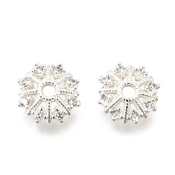 Серебро Колпачки для бусин из цветочной латуни с микропаве из кубического циркония, стойки покрытие, долговечный, без свинца и без кадмия, серебряные, 8.5x2.5 мм, отверстие : 1.6 мм