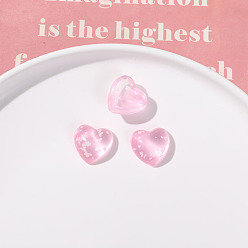 Pink Кабошоны из смолы, сердце, со снежинкой, розовые, 20x20 мм