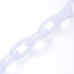 White Handmade Acrylic Cable Chains, Imitation Gemstone, Oval, for Jewelry Making, White, Link: 20.5x10.5x3mm, about 39.37 inch(1m)/strand