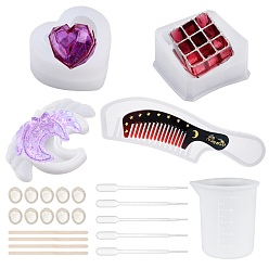 Mixed Color SUNNYCLUE DIY Storage Box Makings, with Silicone Molds & Measuring Cup, Disposable Plastic Transfer Pipettes & Latex Finger Cots, Wooden Craft Sticks, Mixed Color