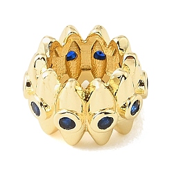 Dark Blue Brass Micro Pave Cubic Zirconia Beads, Rondelle with Horse Eye, Large Hole Beads, Rack Plating, Long-Lasting Plated, Lead Free & Cadmium Free, Real 18K Gold Plated, Dark Blue, 12.5x8mm, Hole: 7.5mm