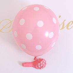 Pink Polka Dot Pattern Round Rubber Inflatable Balloons, for Festive Party Decorations, Pink, 330mm, 100pcs/bag