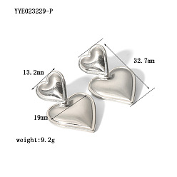 Платина 304 серьги-гвоздики в форме сердца из нержавеющей стали, платина, 32.7x13.2~19 мм