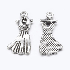 Antique Silver Alloy Pendants, Evening Gown, Lead Free and Cadmium Free, Antique Silver, 25x11x2.5mm, Hole: 1.5mm