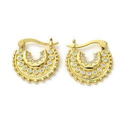 Real 16K Gold Plated Brass with Cubic Zirconia Hoop Earrings, Flat Round, Real 16K Gold Plated, 18.5x2.3mm