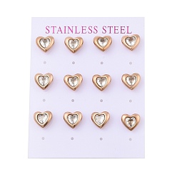 Прозрачный Ионное покрытие (ip) 304 серьги-гвоздики в форме сердца из нержавеющей стали, с микро проложить кубического циркония, розовое золото , прозрачные, 10x9 мм