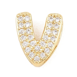 Letter V Латунные микропаве из прозрачного кубического циркония, долговечный, стойки покрытие, без свинца и без кадмия, реальный 18 k позолоченный, Буква V, 11.5x10.5x4.5 мм, отверстие : 1.5x4.5 мм