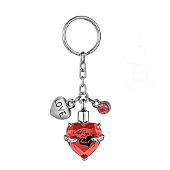 Red Stainless Steel Keychain, with Urn Ashes and Wing Pendant, Red, Pendant: 2.5x2.1cm