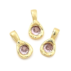 Pink Подвески-капельки из латуни с микропаве из кубических цирконий, стойки покрытие, долговечный, без кадмия и без свинца, золотые, розовые, 12.5x6.5x4 мм, отверстие : 3.5x2.5 мм