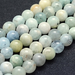 Aquamarine Natural Aquamarine Beads Strands, Grade AB-, Round, 8mm, Hole: 1mm, about 49pcs/strand, 15.5 inch(39.5cm)