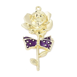 Сине-фиолетовый Подвески из эмали и сплава, без кадмия, без никеля и без свинца, очарование розы, стойки покрытие, золотые, синий фиолетовый, 41.5x19x4 мм, отверстие : 1.6 мм