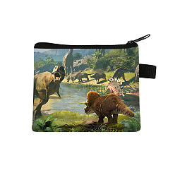 Olive Drab Dinosaur Pattern Polyester Wallets with Zipper, Change Purse, Clutch Bag, Olive Drab, 11x13.5cm